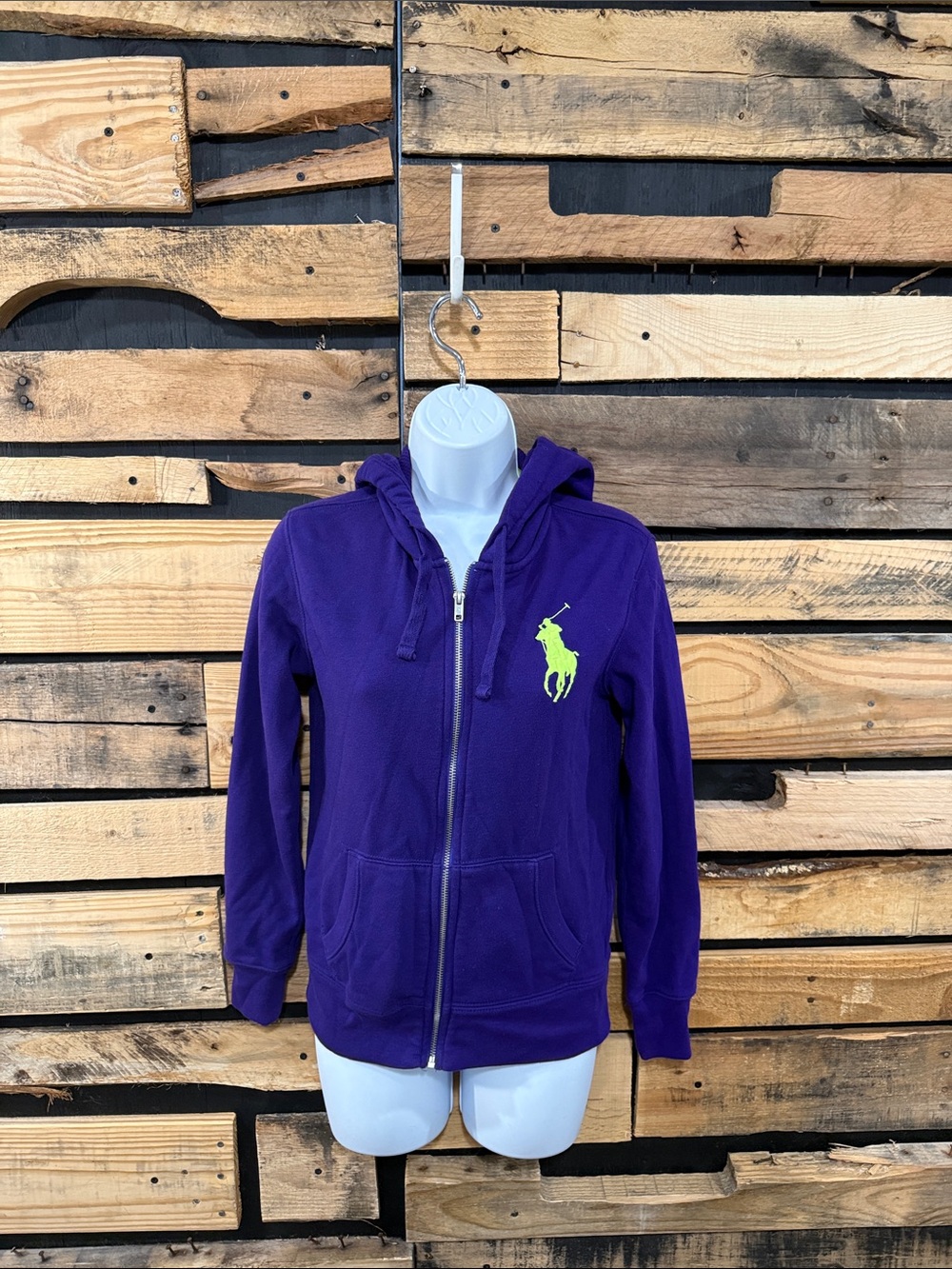 Vintage Y2K Polo Ralph Lauren Hoodie Women's S Purple Big Pony Logo Full Zip